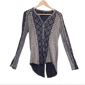 🌈 6/$60, Lucky Brand Tribal Print, Long Sleeve, Beige/Blue, Small